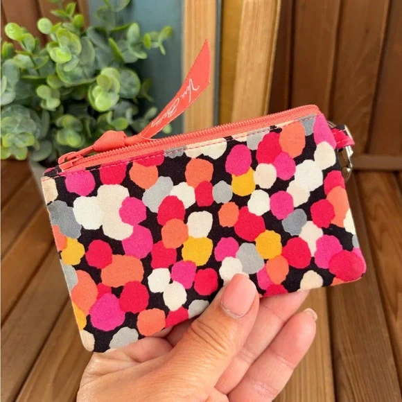 Vera Bradley Zip ID Case Keychain Coin Pouch Bright Dot - Picture 2 of 6